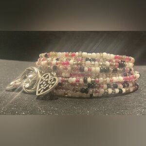 Pink & Silver Tone Spiral Bracelet W/charms #345